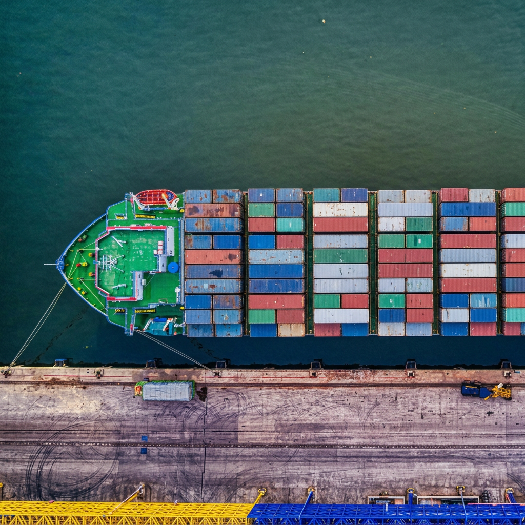 Container ship loaded with intermodal freight containers